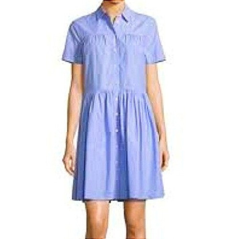 Kate Spade Broome Street solid Blue Short Sleeve Button Front Shirt Dress S dyed